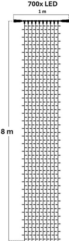 DECOLED LED světelná záclona, 1x8 m, teple bílá s Flash efektem, 700 diod, IP67