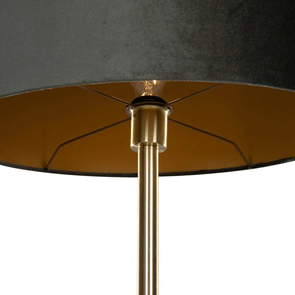Stolová lampa mosadz s oválnym zamatovým tienidlom zelená 35 cm - Simplo