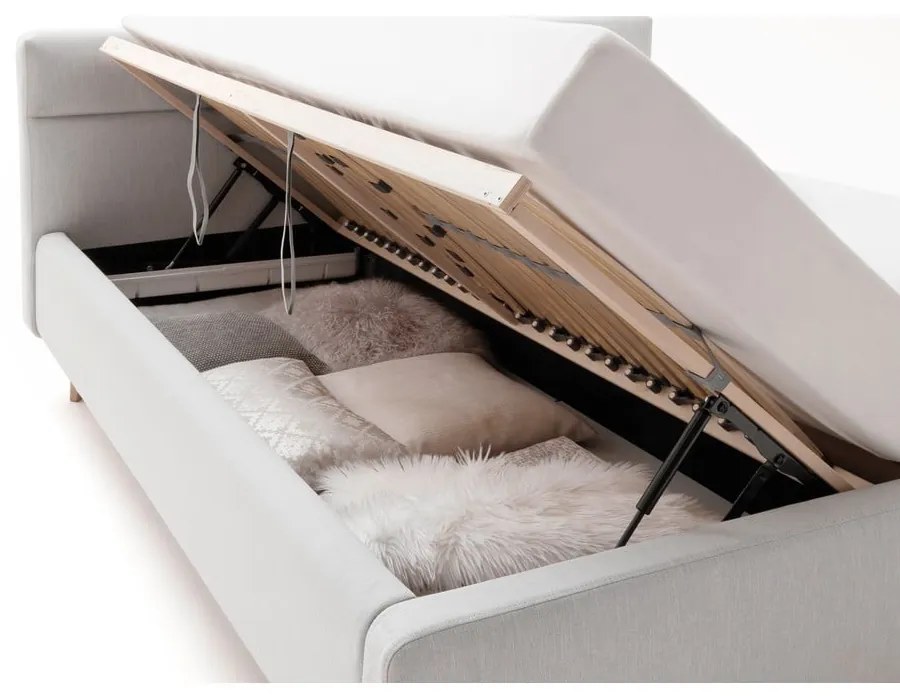 Svetlosivá čalúnená dvojlôžková posteľ s úložným priestorom s roštom 160x200 cm Lotte – Meise Möbel