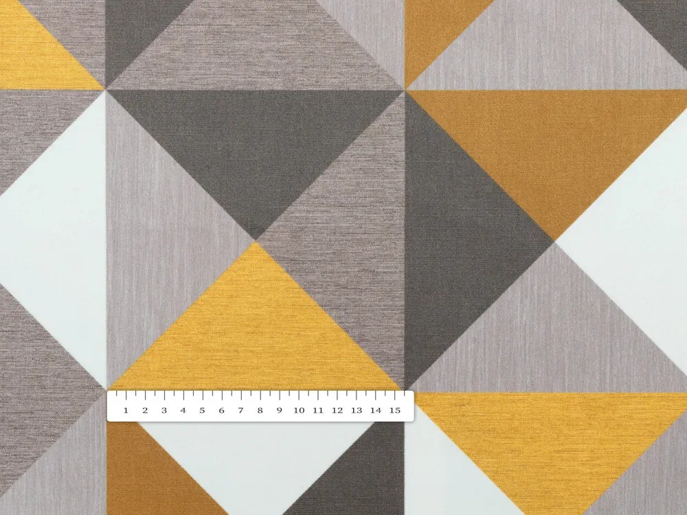 Biante Zamatový okrúhly obrus Tamara TMR-020 Žlto-sivobéžové trojuholníky Ø 110 cm