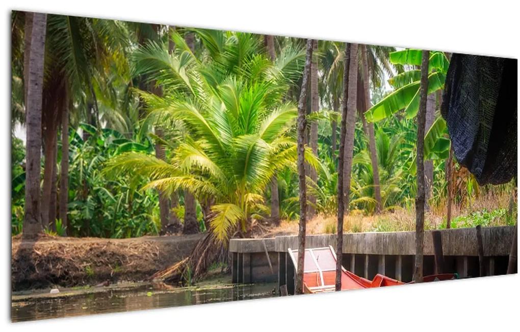 Obraz - Drevená loď na kanáli, Thajsko (120x50 cm)