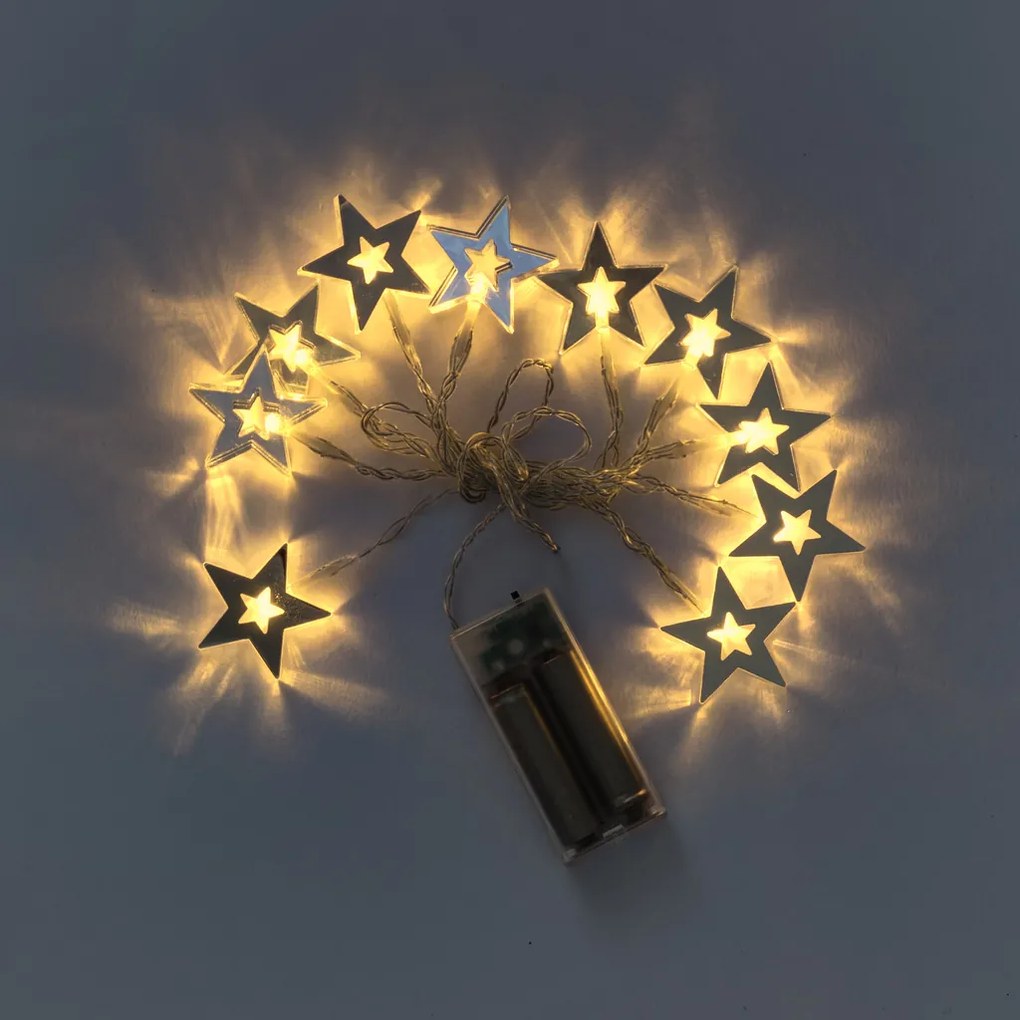 DECOLED LED světelný řetěz na baterie, 10 teple bílých diod, 1,5 m, akrylové hvězdičky