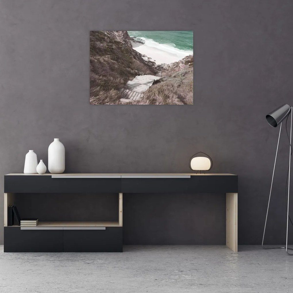 Sklenený obraz - Cesta k smaragdovému moru (70x50 cm)