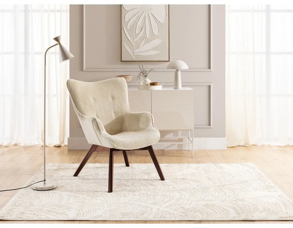 Béžové menčestrové kreslo s podnožkou Niko – Ropez