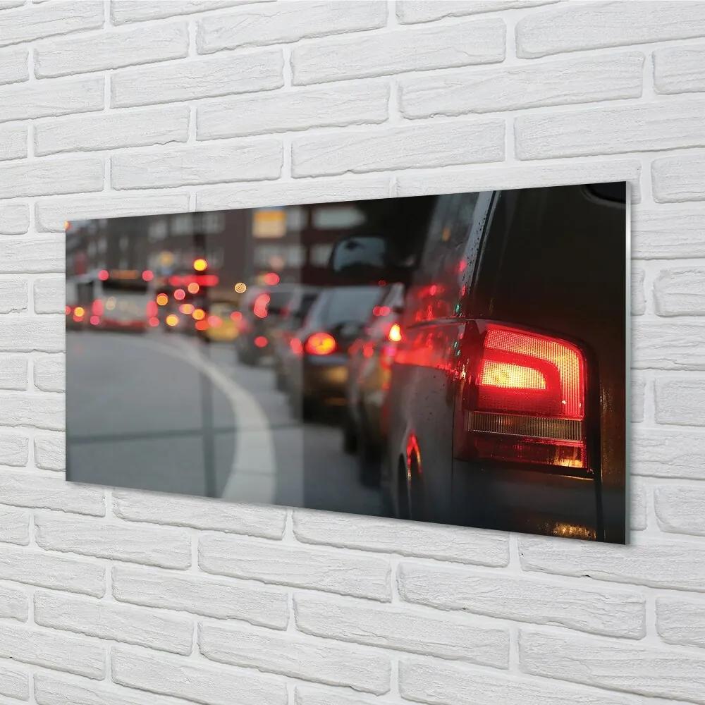 Obraz na skle Autá Cork City pouličné osvetlenie 120x60 cm