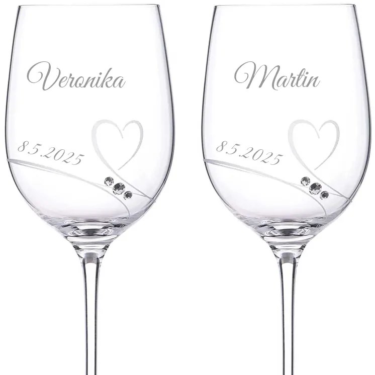 Dekorant Svadobné poháre na biele víno Romance s kamienkami Swarovski 330ml 2KS
