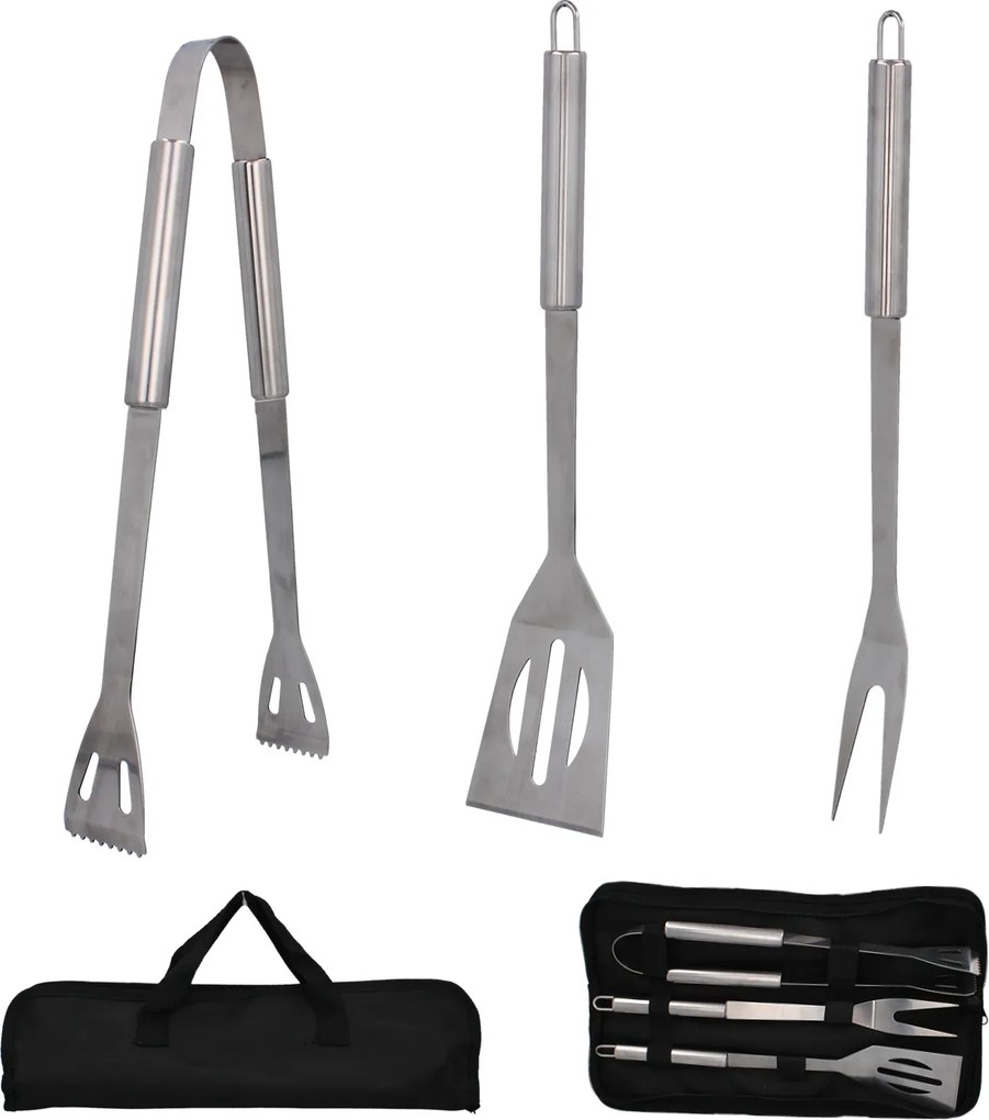 BBQ Meeting SADA 3 GRILOVACÍCH PRÍSLUŠENSTVÍ V PUZDRE ŠPATULA/VIDLIČKA/KLEŠTE balenie = 6 sád*5863