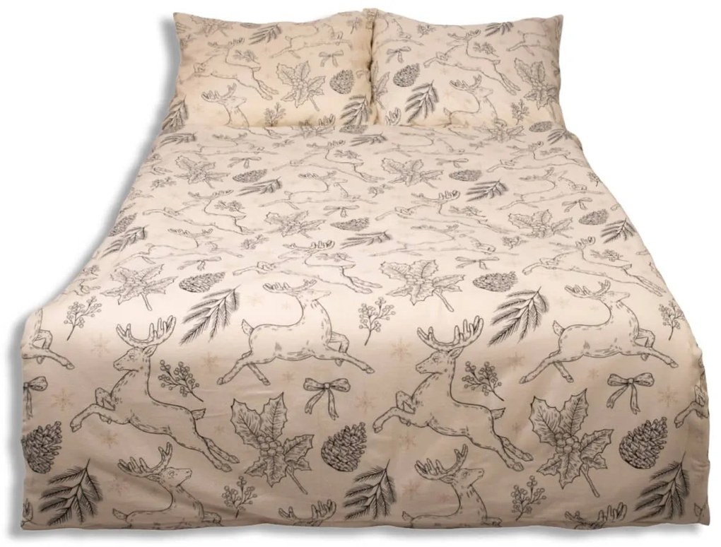 Matex Flanelové obliečky 140x200 + 70x90 cm - Tradičné Vianoce béžové