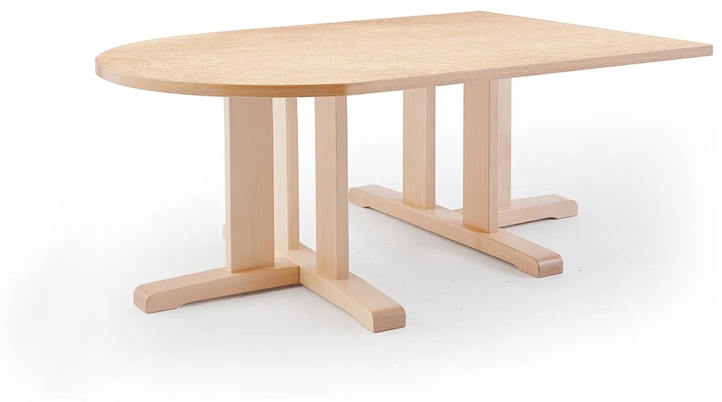 Stôl KUPOL, polovičný ovál, 1400x800x500 mm, linoleum - béžová, breza