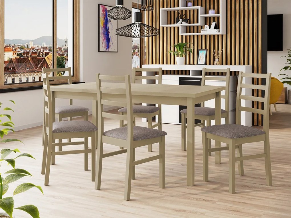 Rozkladací jedálenský stôl so 6 stoličkami AL02, Morenie: biela - L, Poťahové látky: Zetta 300