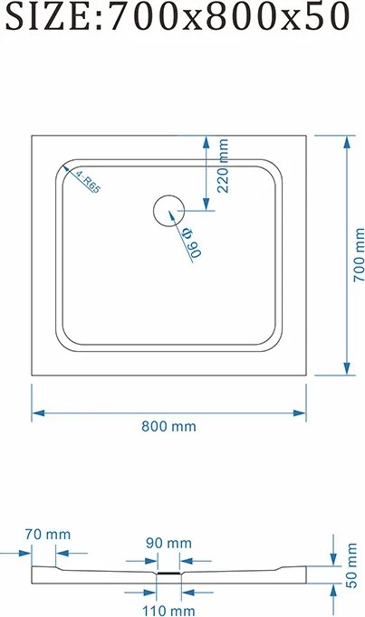 BPS-koupelny Obdĺžniková akrylátová sprchová vanička ST05B WH 80x70 biela