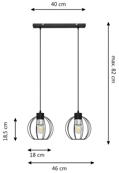 Luster na lanku STARLIGHT 2xE27/15W/230V čierna/strieborná