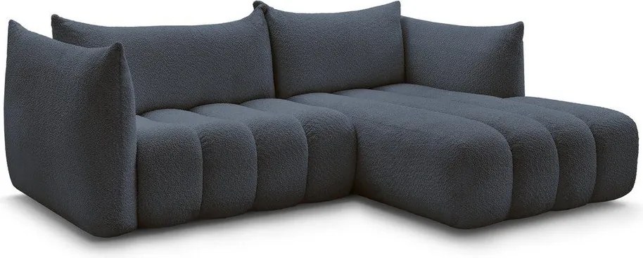 Tmavomodrá rohová pohovka z textílie buklé (pravý roh/s leňoškou) Azra – Bobochic Paris