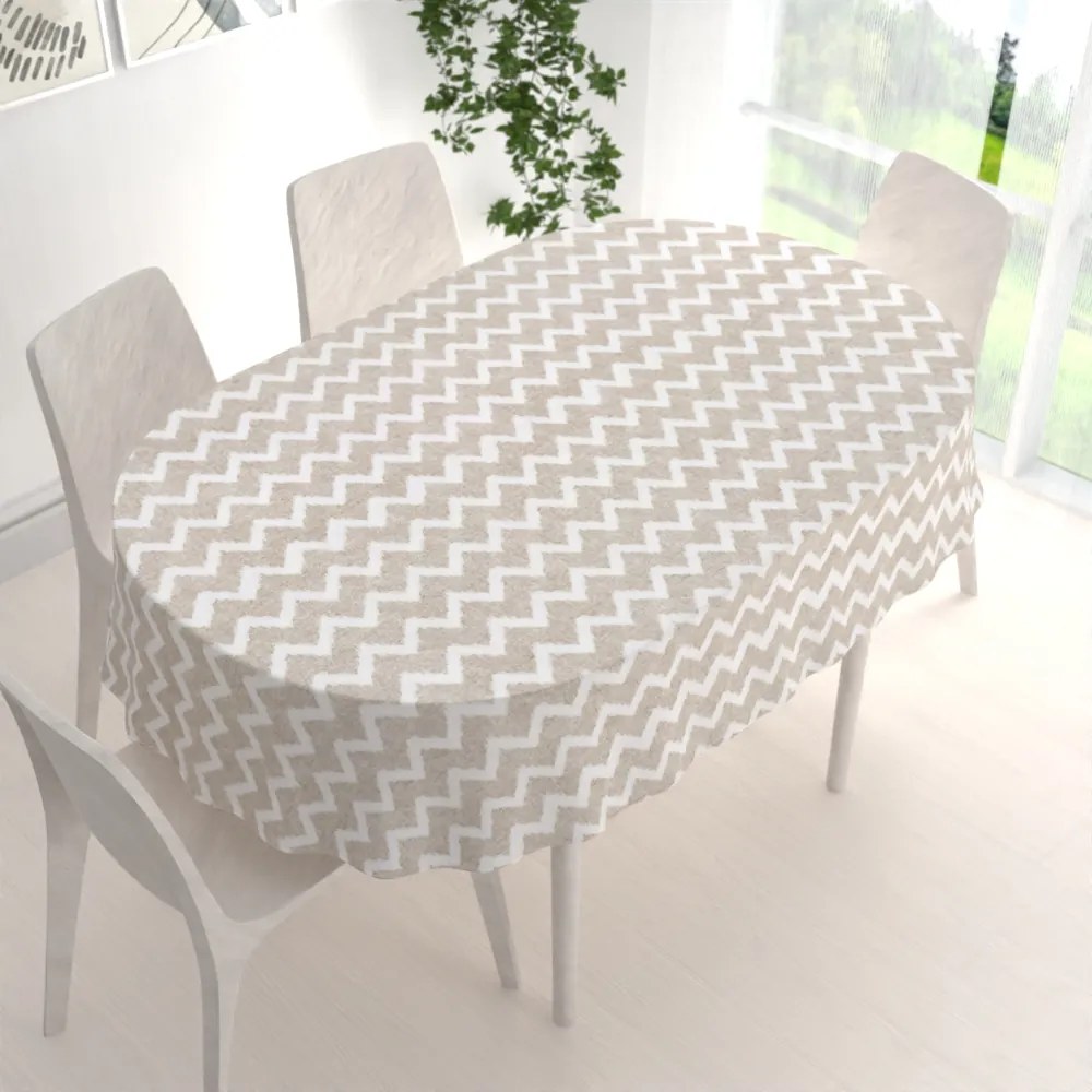 Biante Dekoračný oválny obrus Porto PRT-006 Režný cik-cak 130x180 cm