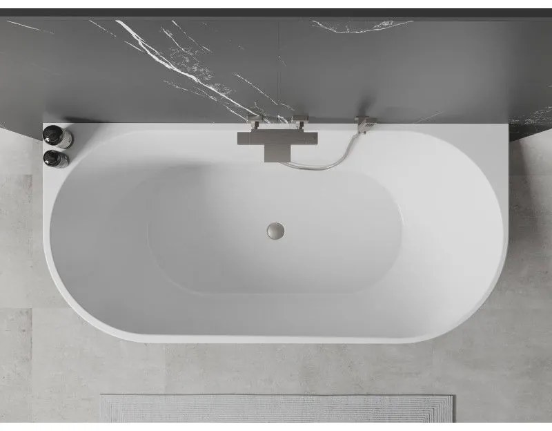 Mexen Oval, voľne stojaca nástenná vaňa 140 x 75 cm, biela-čierna, brúsená oceľ prepad, 52671407575-97