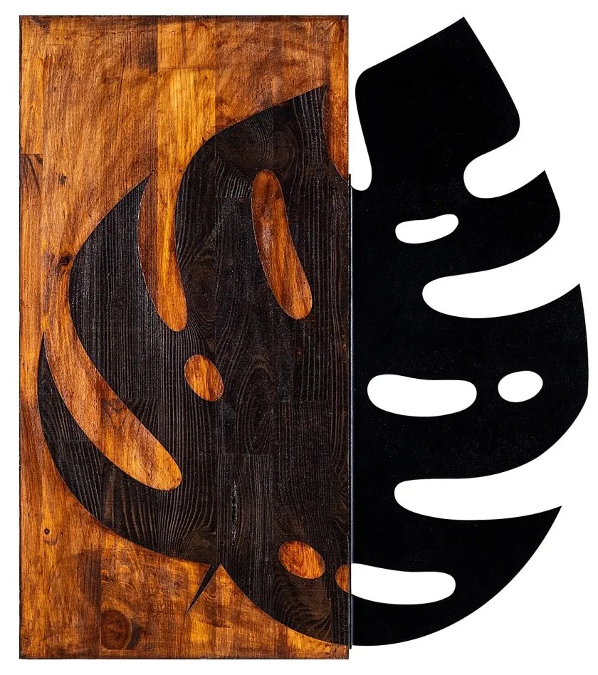 Nástenná drevená dekorácia LIST hnedá/čierna