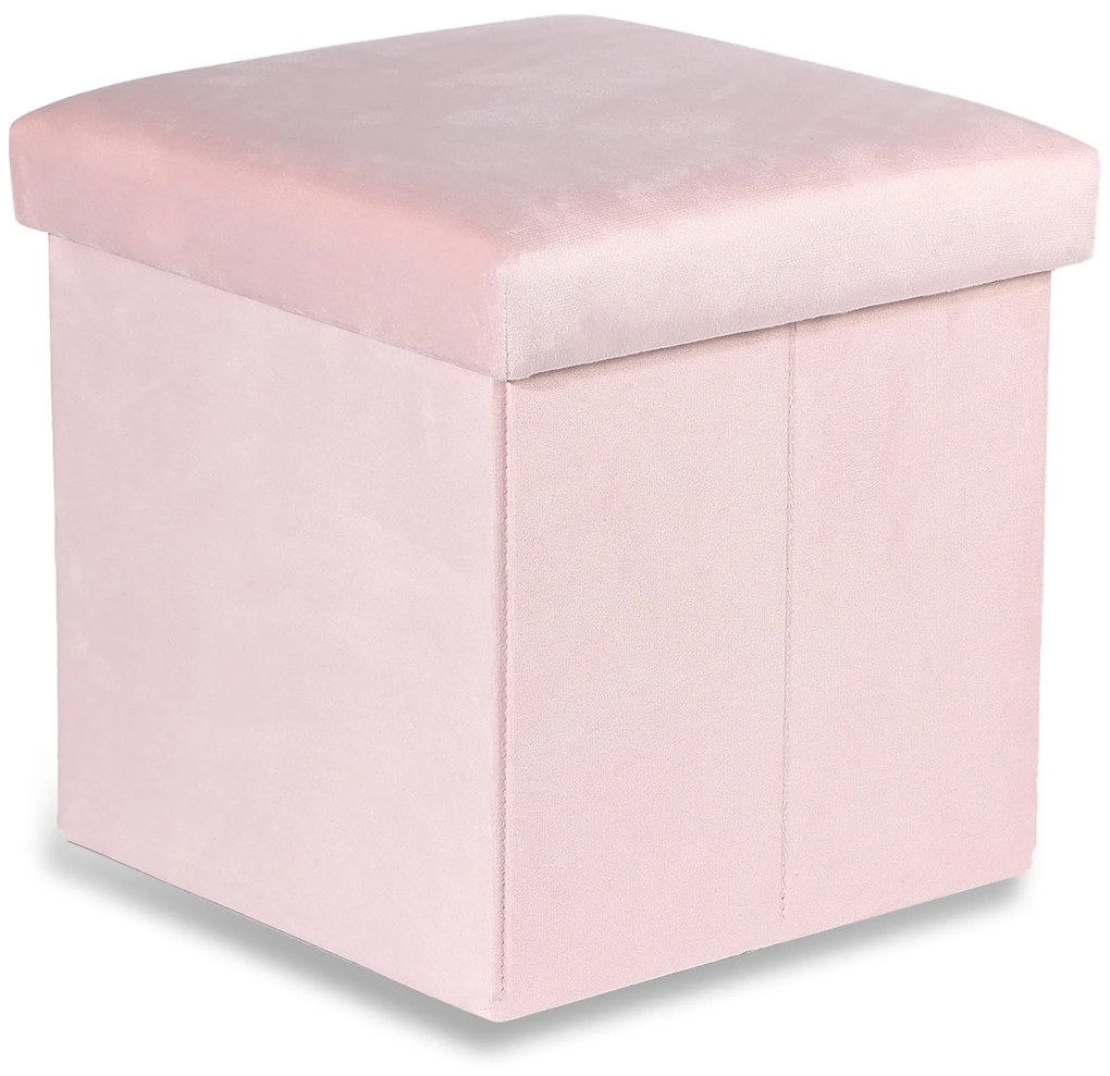 Ružový skladací taburet CUBEXO VELVET M