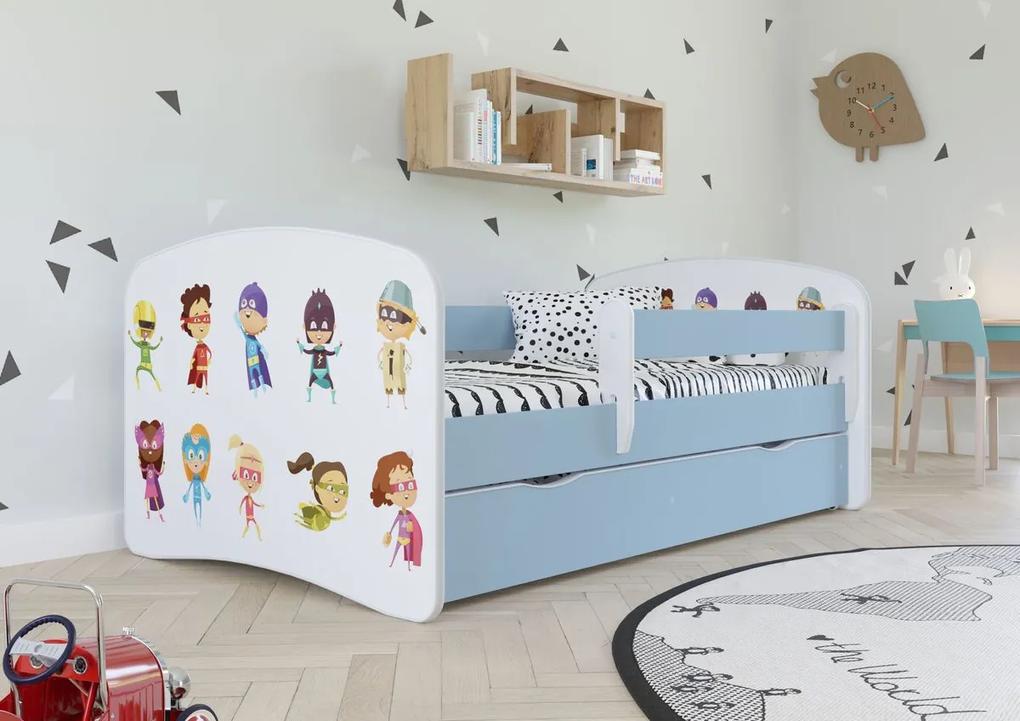Detská posteľ sa zábranou Ourbaby - superhrdinovia - modrá 180x80 cm posteľ + úložný priestor