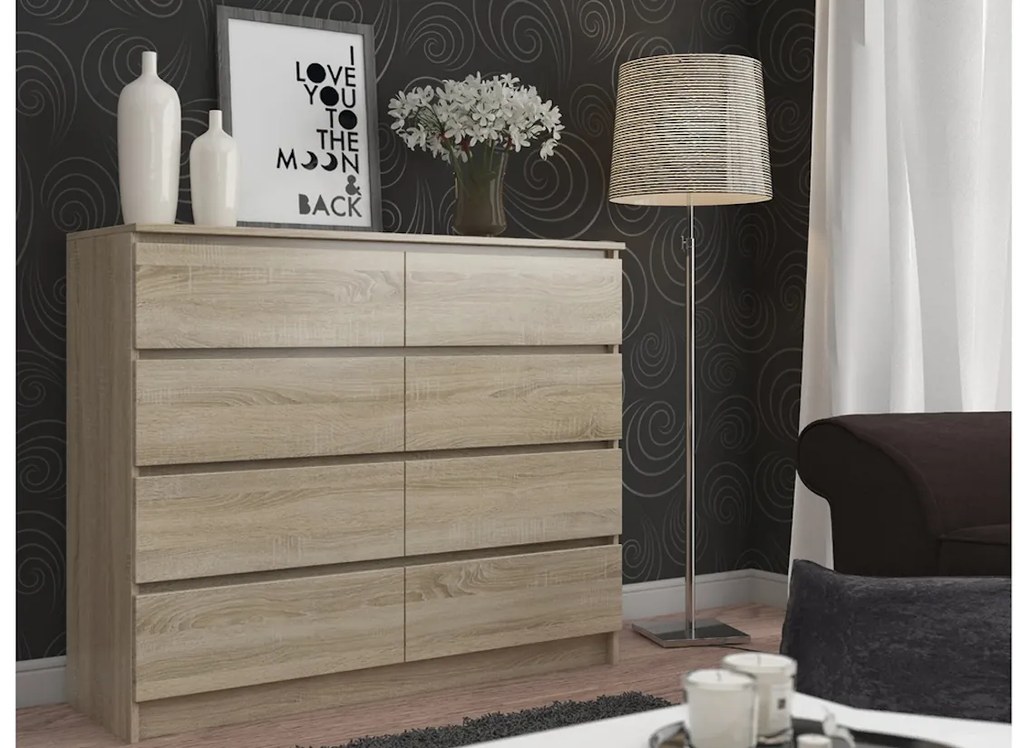 Komoda ARMARIA K140 8SZ, 138x99x40, biela