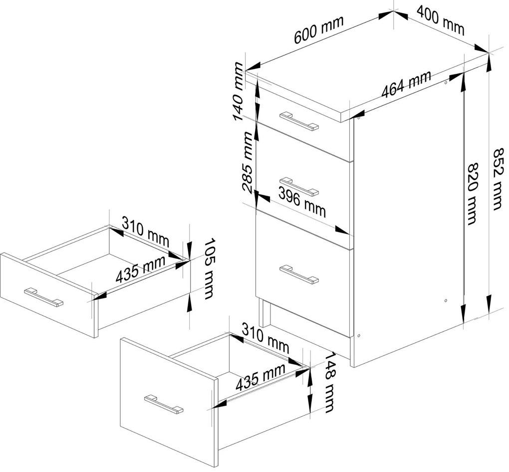 Kuchynská skrinka OLIVIE III 40x85 cm matná biela/betón/dub sonoma