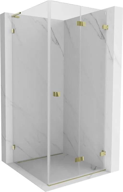 Mexen Lunar-F L, 1-krídlový sprchový kút so skladacími dverami, pravý, 80 x 80 cm, 8mm číre sklo, zlatý lesklý profil, 836L-080-080-50-00-P