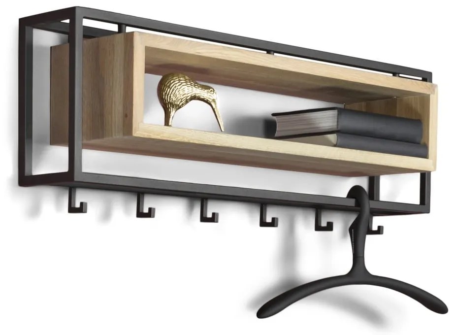 Čierny/v prírodnej farbe kovový nástenný vešiak s poličkou 78 cm School – Spinder Design
