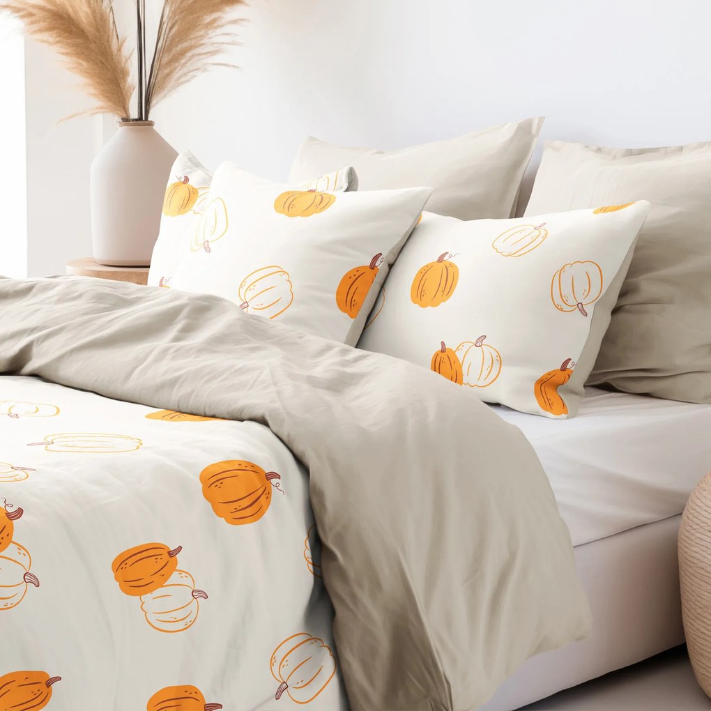 Goldea bavlnené posteľné obliečky duo - jesenné tekvice s latte 240 x 220 a 2ks 70 x 90 cm