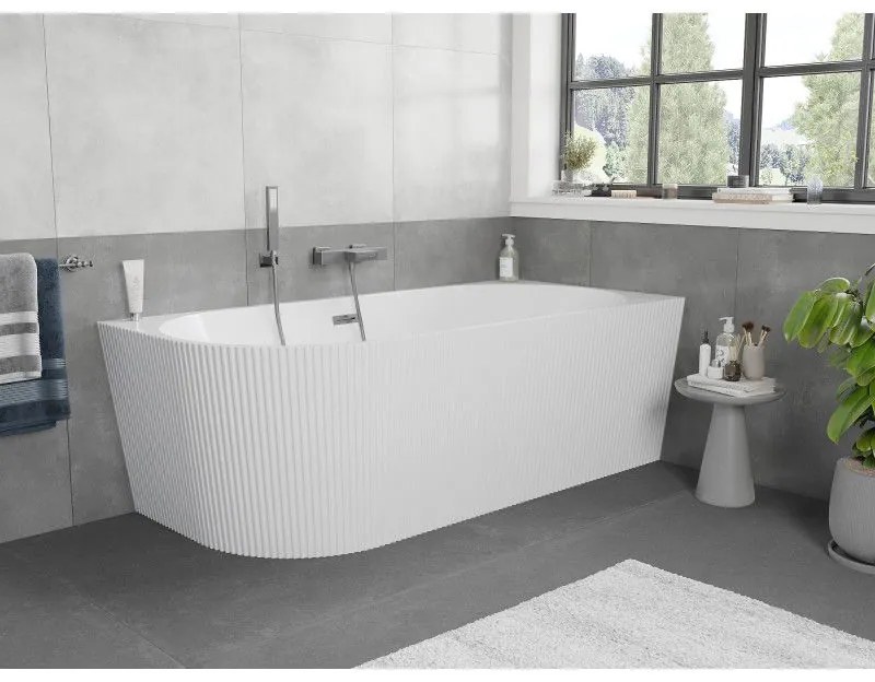 Mexen Silo, rohová voľne stojaca ryhovaná vaňa, pravá, 170 x 80 cm, biela lesklá, grafitový prepad, 52891708000P-95