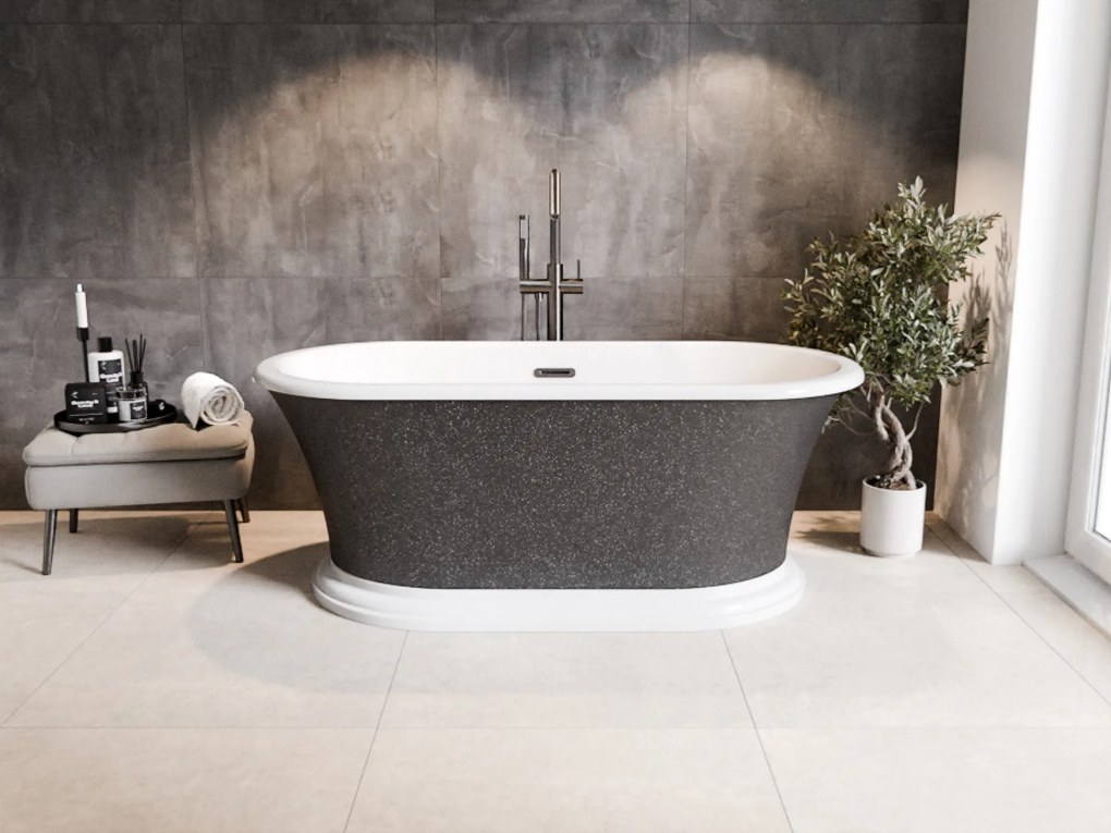 Besco Akrylátová voľne stojaca vaňa Ziva Glam G 160x75, s prepadom BESCO-Typ výpuste: Alcaplast Click-Clack so štrbinovým prepadom, grafit
