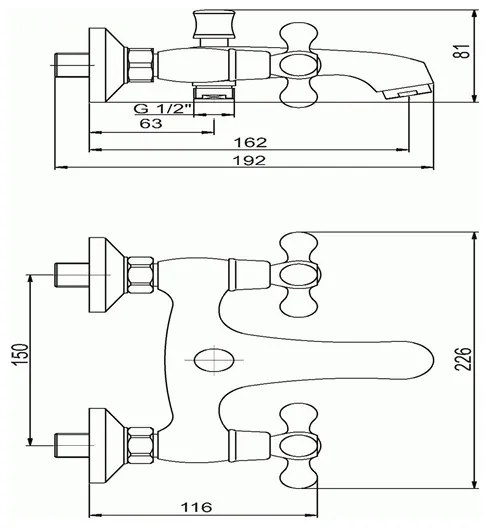 Novaservis - Vaňová batéria TITANIA RETRO lesklý chróm