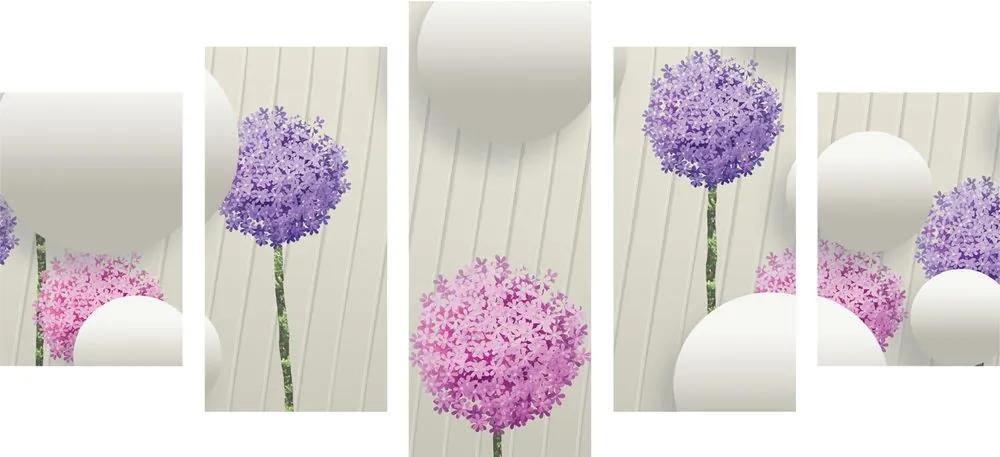 5-dielny obraz abstraktné lúčne kvety