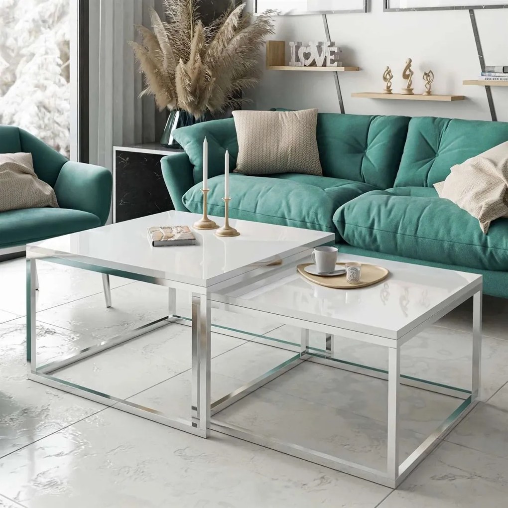 KONFERENČNÝ STOLÍK BELLA BIELY LESK + CHRÓM