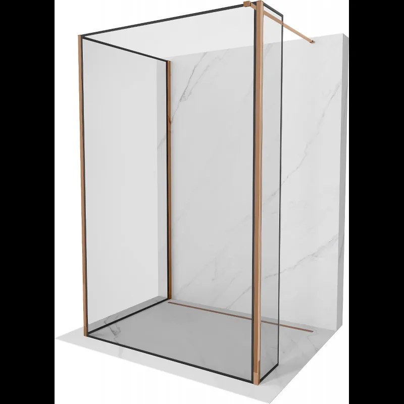 Mexen Kioto sprchová stěna Walk-in 130 x 80 x 30 cm, černý vzor, růžové zlato - 800-130-080-221-60-70-030