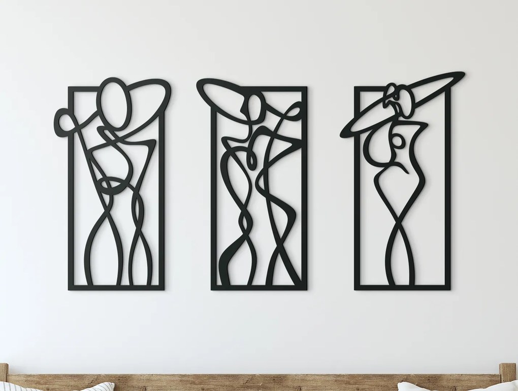 drevko 3-dielny avantgardný obraz 3 dámy Rozmer obrazu: 34,5 x 65 cm, Farba dekorácie: Čierna
