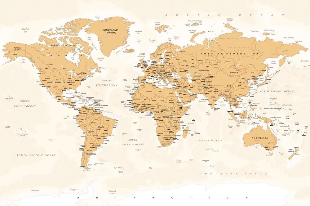 Tapeta mapa sveta s vintage nádychom - 375x250