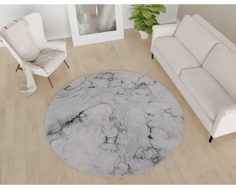 Svetlosivý umývateľný okrúhly koberec ø 100 cm – Vitaus