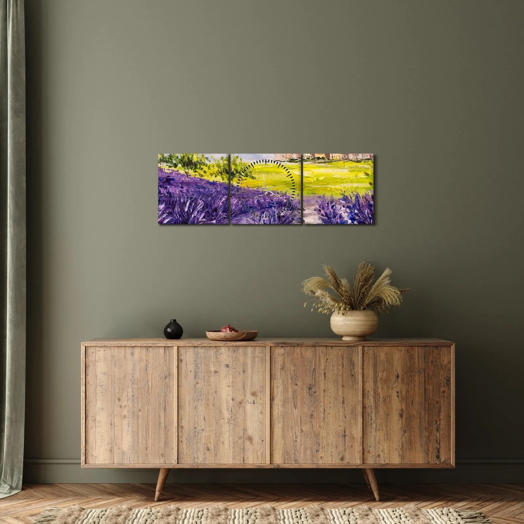Obraz - Provance, Francúzsko, olejomaľba (s hodinami) (90x30 cm)