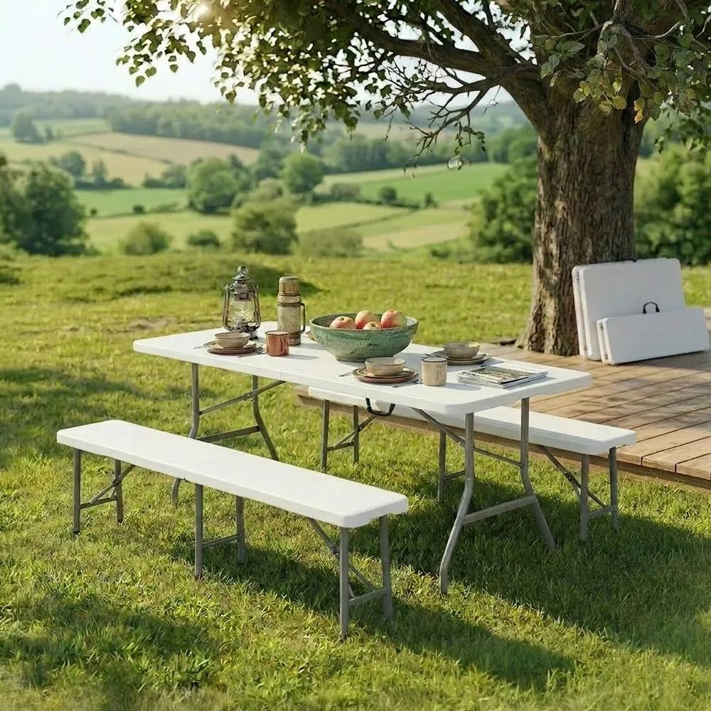Cateringový/campingový set - stôl ESSEN + 2× lavica LINDAU