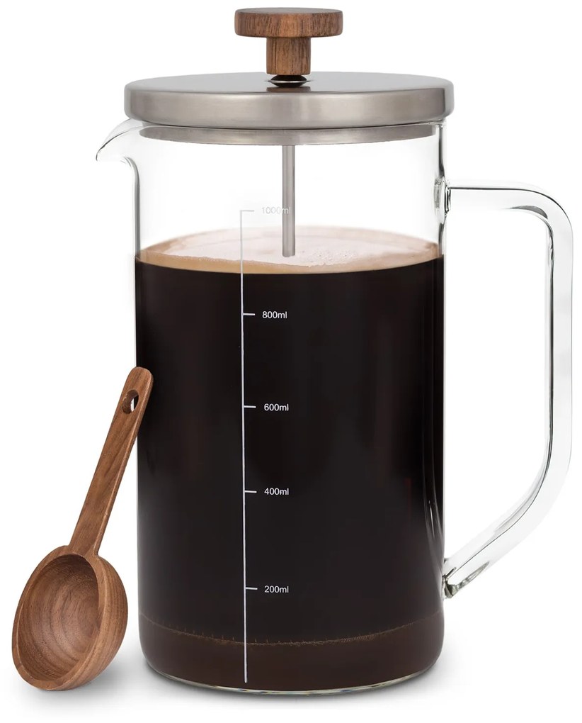 Glaswerk Ristretto, french press, 1 l, borosilikátové sklo, nehrdzavejúca oceľ, orechové drevo