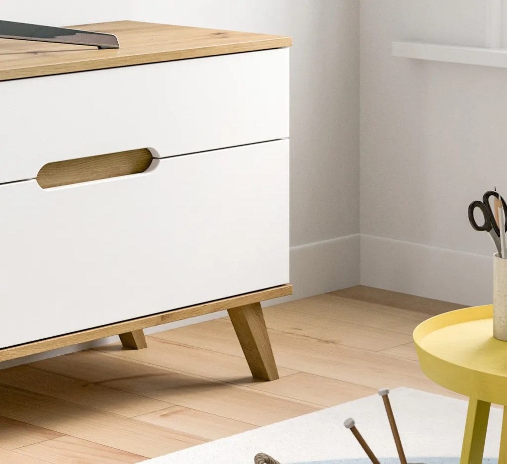 Televizna skrinka Scandi, biela/dub nox