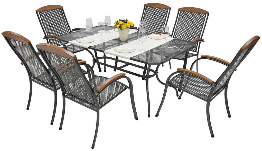 DEOKORK Záhradná kovová zostava PROVENCE I. 1+6 Stôl obdĺžníkový 160x95 cm (CT0311)