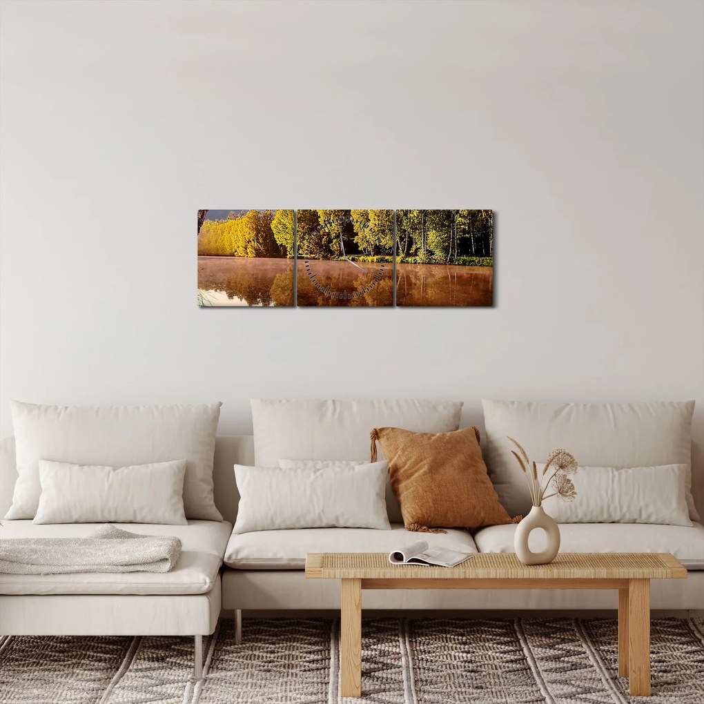 Obraz - Za riekou (s hodinami) (90x30 cm)