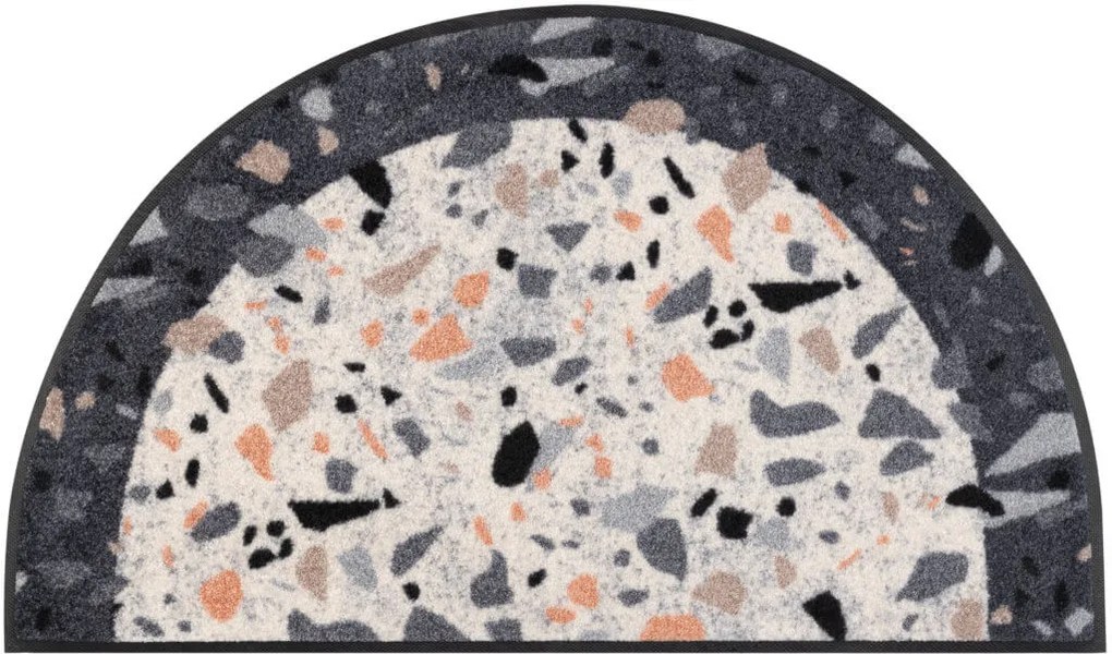 Terrazzo polkruhová rohožka s mramorovým vzorom 50x85 cm