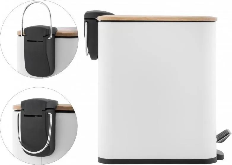 Odpadkový kôš do kúpeľne TOBY s bambusovým krytom 5l - biely