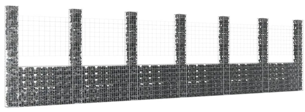 vidaXL Železný gabiónový kôš v tvare U so 7 stĺpmi 740x20x200 cm