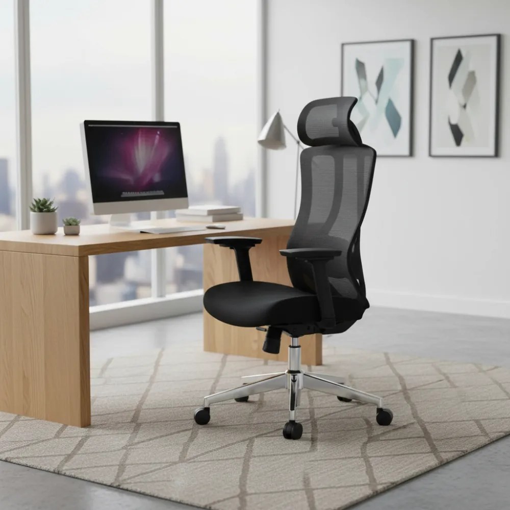 Kancelárska ergonomická stolička Neoseat TIYA — sieť / látka, čierna, nosnosť 150 kg