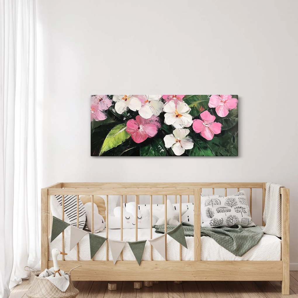 Obraz - Ružové a biele kvety (120x50 cm)