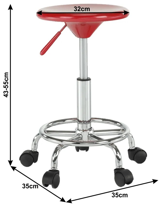 Stolička na kolieskach Mabel 3 New - červená / chróm