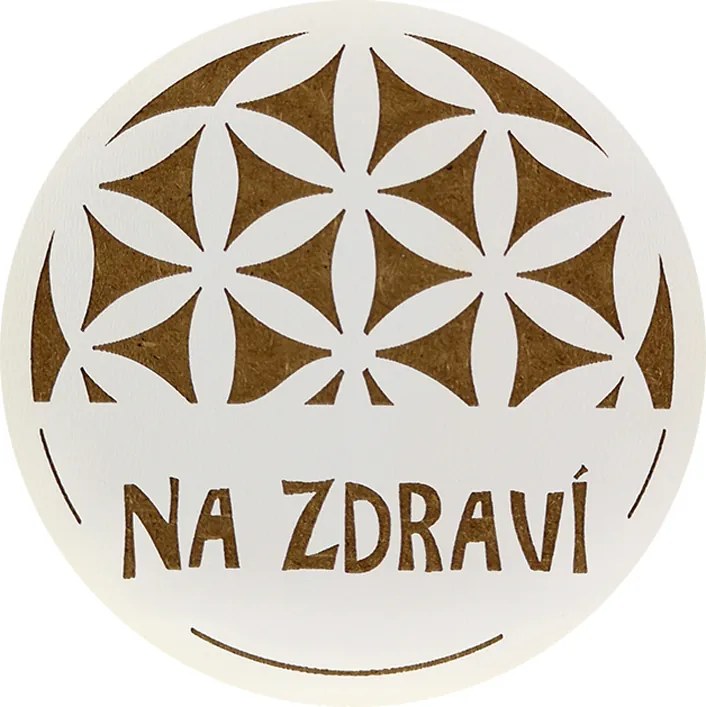 AMADEA Drevený podtácok okrúhly text "na zdravie", priemer 10,5 cm, český výrobok