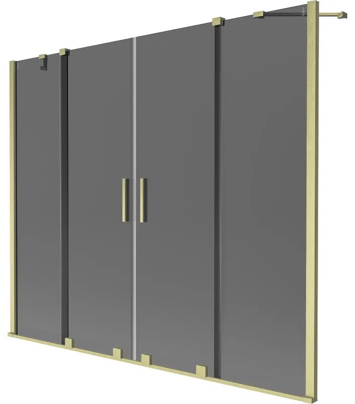 Mexen Velar Duo, 2-krídlová posuvná vaňová zástena 200 x 150 cm, 8mm šedé sklo, zlatý matný profil, 896-200-000-42-55